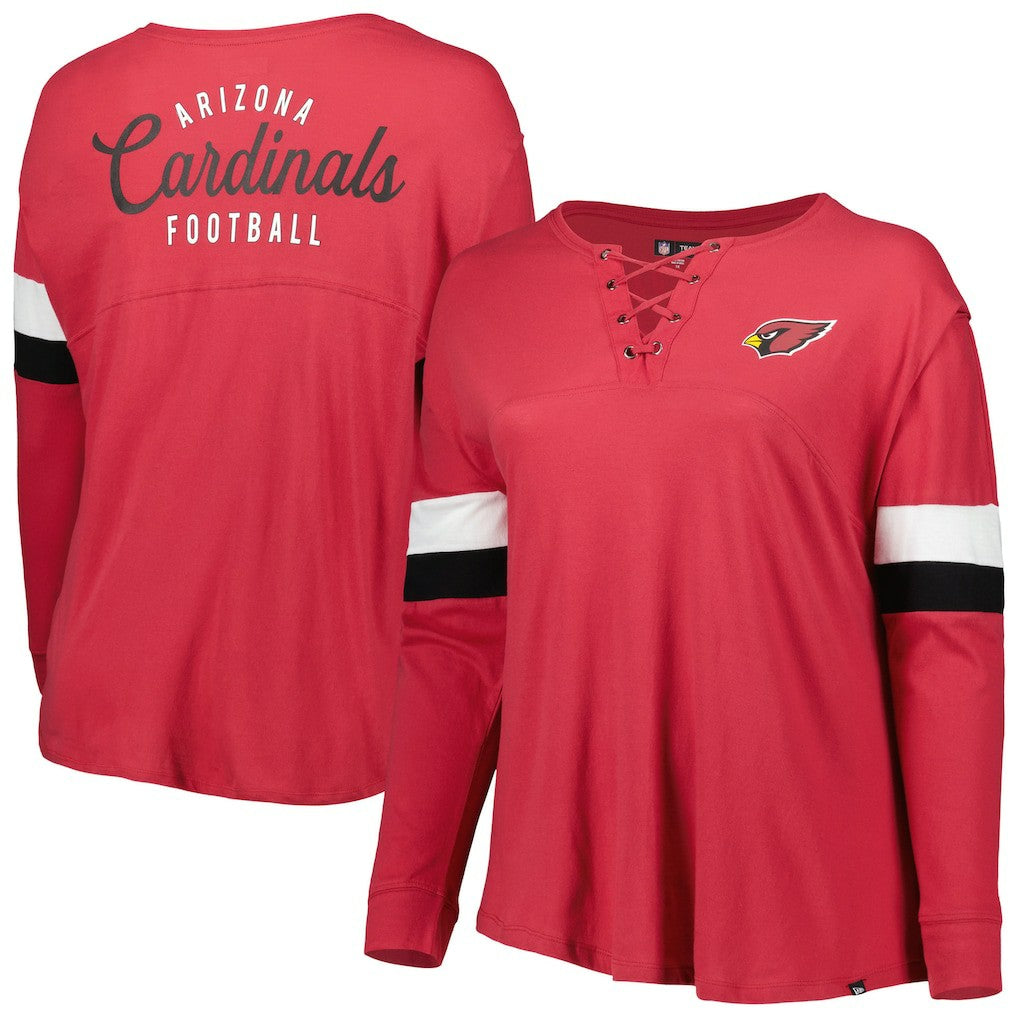 Arizona Cardinals New Era Women's Plus Size Athletic Varsity Lace-Up V-Neck Long Sleeve T-Shirt Cardinal | NFL