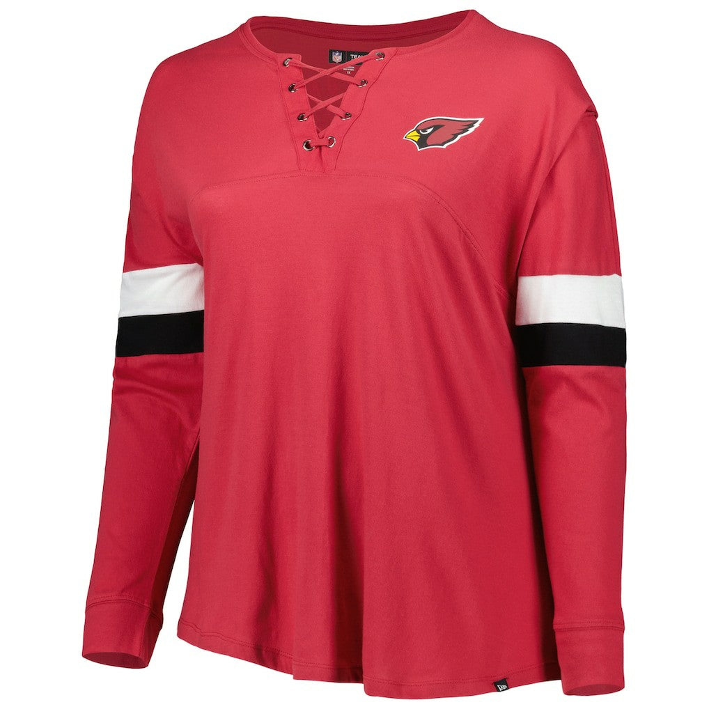 Arizona Cardinals New Era Women's Plus Size Athletic Varsity Lace-Up V-Neck Long Sleeve T-Shirt Cardinal | NFL
