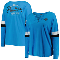 Carolina Panthers New Era Women's Plus Size Athletic Varsity Lace-Up V-Neck Long Sleeve T-Shirt Blue | NFL