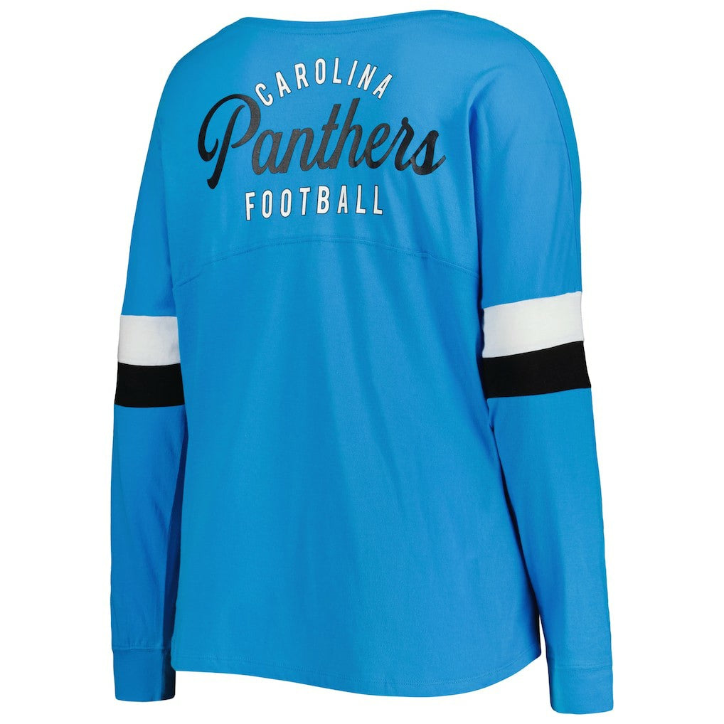 Carolina Panthers New Era Women's Plus Size Athletic Varsity Lace-Up V-Neck Long Sleeve T-Shirt Blue | NFL