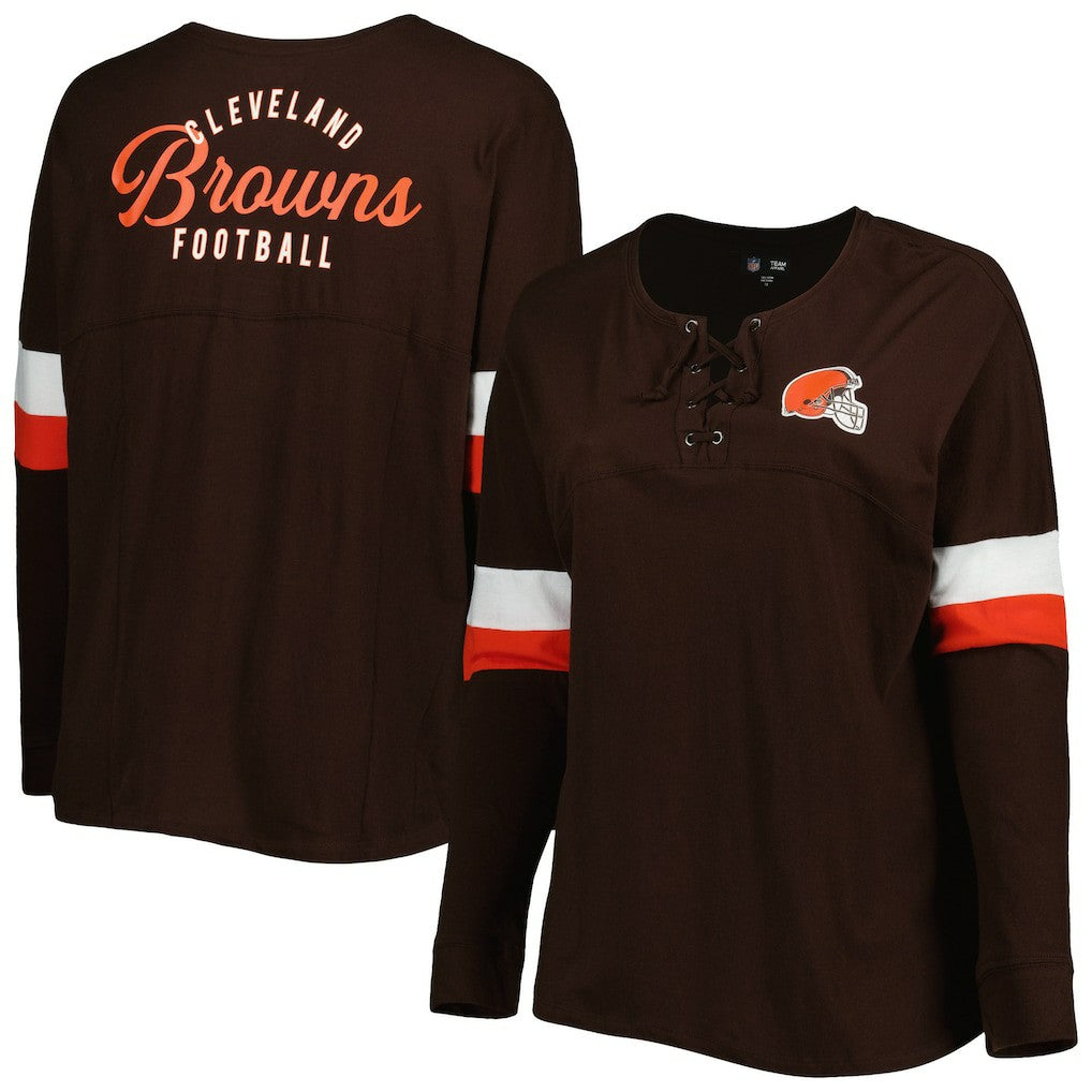 Cleveland Browns New Era Women's Plus Size Athletic Varsity Lace-Up V-Neck Long Sleeve T-Shirt Brown | NFL