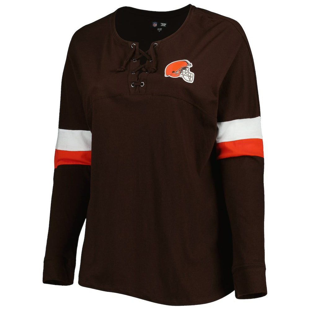 Cleveland Browns New Era Women's Plus Size Athletic Varsity Lace-Up V-Neck Long Sleeve T-Shirt Brown | NFL