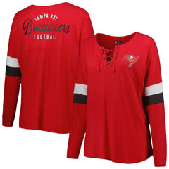 Tampa Bay Buccaneers New Era Women's Plus Size Athletic Varsity Lace-Up V-Neck Long Sleeve T-Shirt Red | NFL