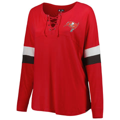 Tampa Bay Buccaneers New Era Women's Plus Size Athletic Varsity Lace-Up V-Neck Long Sleeve T-Shirt Red | NFL