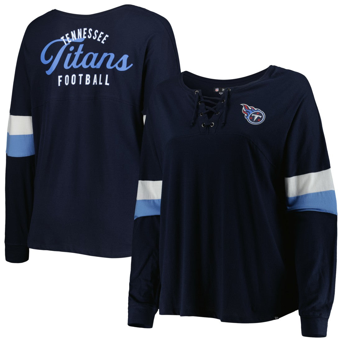 Tennessee Titans New Era Women's Plus Size Athletic Varsity Lace-Up V-Neck Long Sleeve T-Shirt Navy | NFL