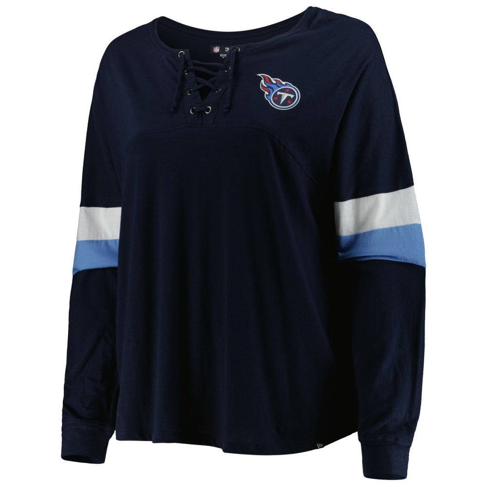 Tennessee Titans New Era Women's Plus Size Athletic Varsity Lace-Up V-Neck Long Sleeve T-Shirt Navy | NFL