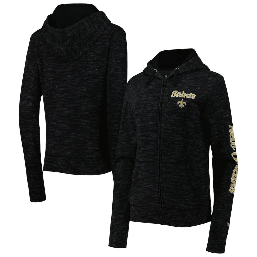 New Orleans Saints New Era Women's Reverse Space-Dye Full-Zip Hoodie Black | NFL