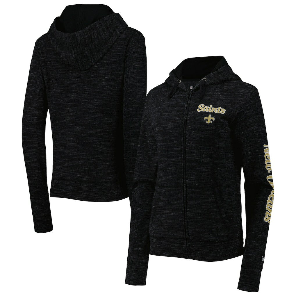 New Orleans Saints New Era Women's Reverse Space-Dye Full-Zip Hoodie Black | NFL