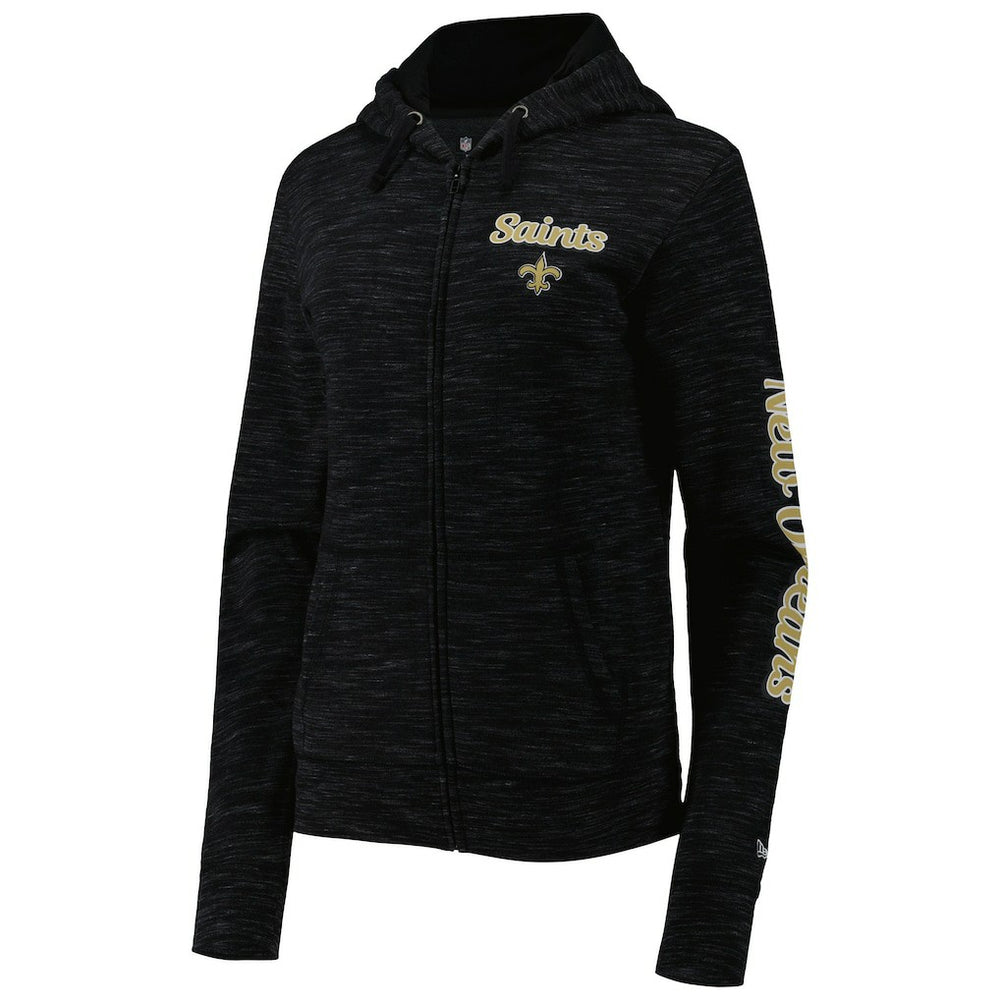 New Orleans Saints New Era Women's Reverse Space-Dye Full-Zip Hoodie Black | NFL