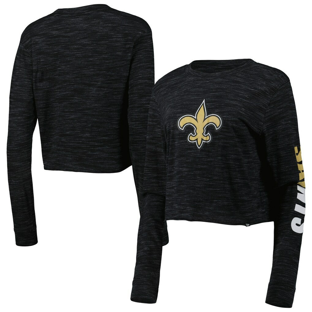 New Orleans Saints New Era Women's Crop Long Sleeve T-Shirt Black | NFL