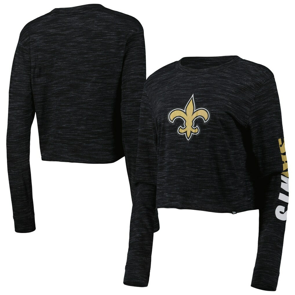 New Orleans Saints New Era Women's Crop Long Sleeve T-Shirt Black | NFL