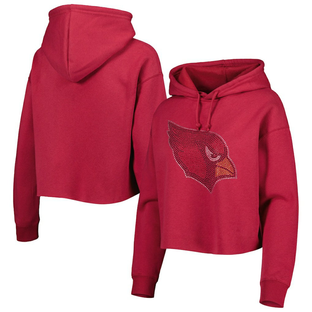 Arizona Cardinals Cuce Women's Crystal Logo Cropped Pullover Hoodie Cardinal | NFL