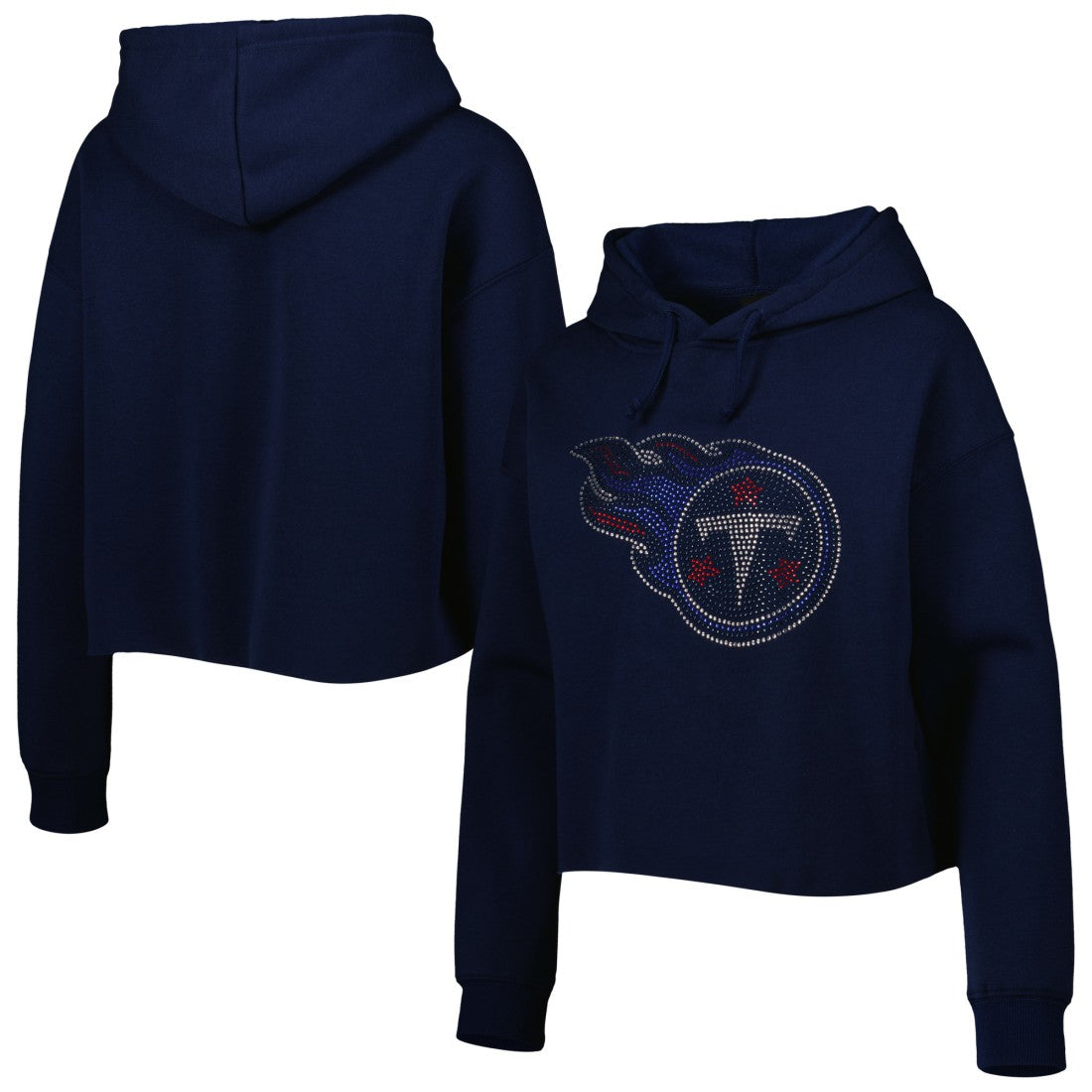Tennessee Titans Cuce Women's Crystal Logo Cropped Pullover Hoodie Navy | NFL