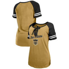 New Orleans Saints New Era Women's Legacy Lace-Up Raglan T-Shirt Gold/Black | NFL