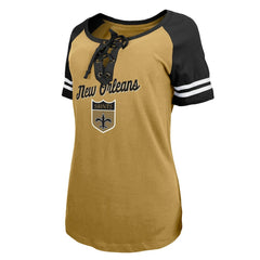 New Orleans Saints New Era Women's Legacy Lace-Up Raglan T-Shirt Gold/Black | NFL