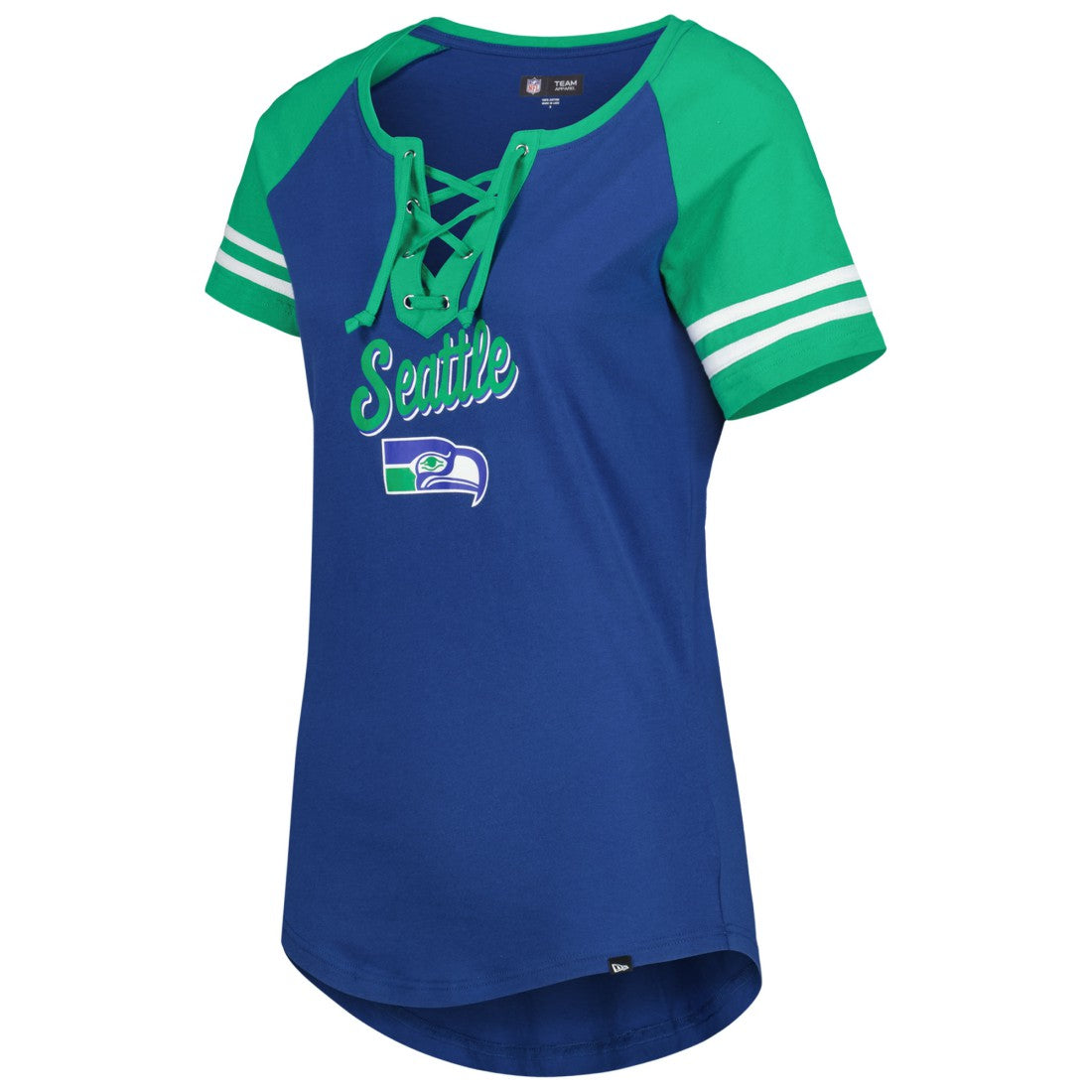 Seattle Seahawks New Era Women's Legacy Lace-Up Raglan T-Shirt Royal/Green | NFL