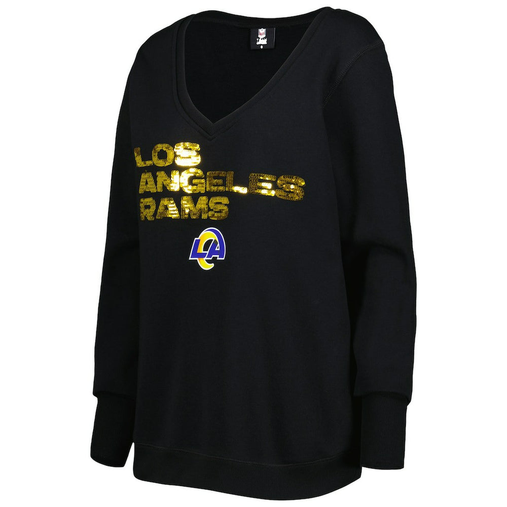 Los Angeles Rams Cuce Women's Sequin Logo V-Neck Pullover Sweatshirt Black | NFL