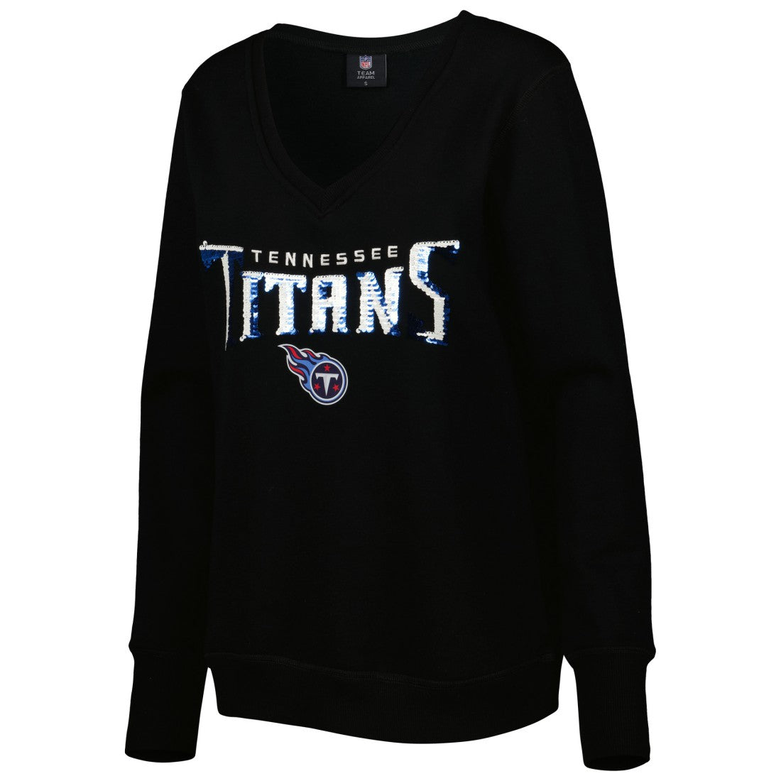 Tennessee Titans Cuce Women's Sequin Logo V-Neck Pullover Sweatshirt Black | NFL