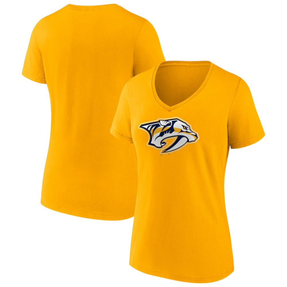 Nashville Predators Fanatics Women's Primary Logo Team V-Neck T-Shirt - Gold - NHL