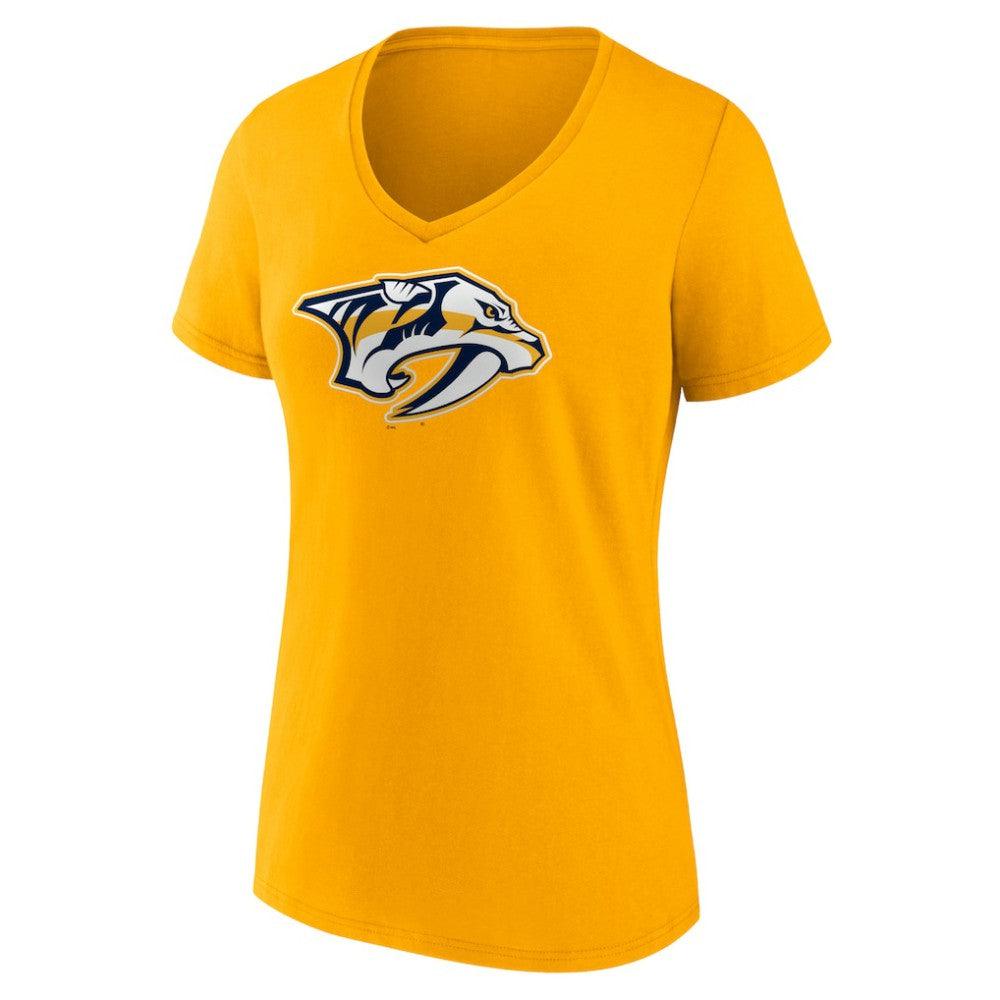 Nashville Predators Fanatics Women's Primary Logo Team V-Neck T-Shirt - Gold - NHL