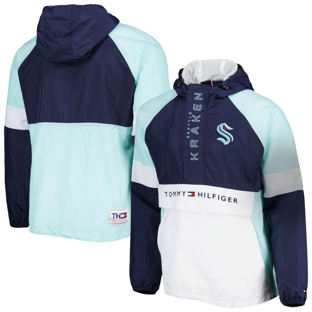 Seattle Kraken Tommy Hilfiger Raglan Half-Zip Jacket - Deep Sea Blue/White - NHL