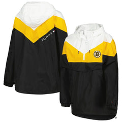 Boston Bruins Tommy Hilfiger Women's Staci Half-Zip Windbreaker Jacket - Black/Gold - NHL