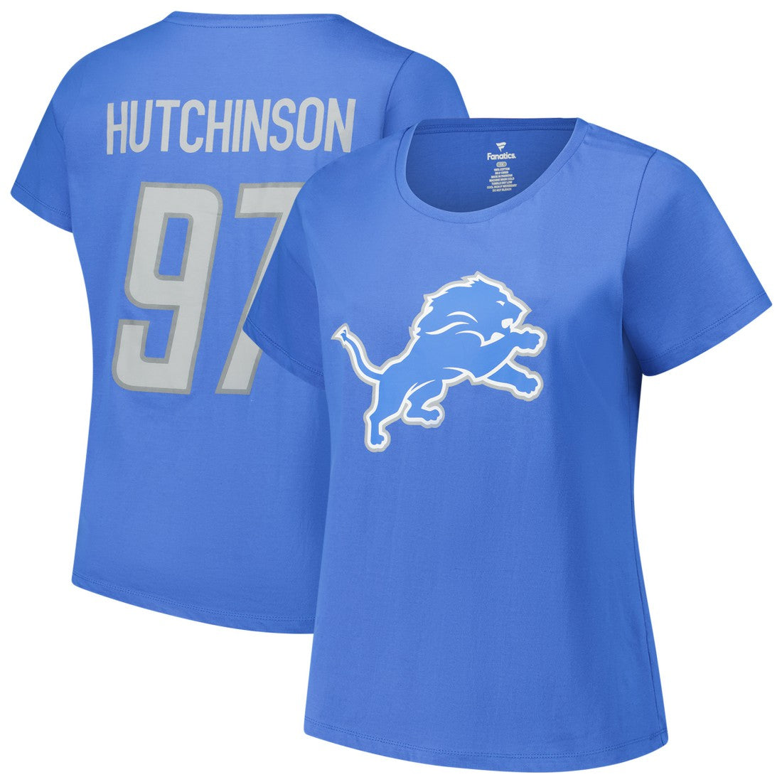 Aidan Hutchinson Detroit Lions Women's Plus Size Fair Catch Name & Number Scoop Neck T-Shirt Blue | NFL