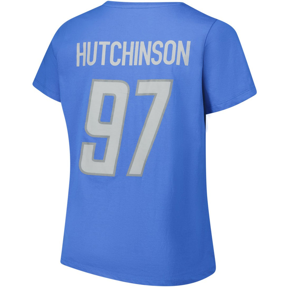 Aidan Hutchinson Detroit Lions Women's Plus Size Fair Catch Name & Number Scoop Neck T-Shirt Blue | NFL