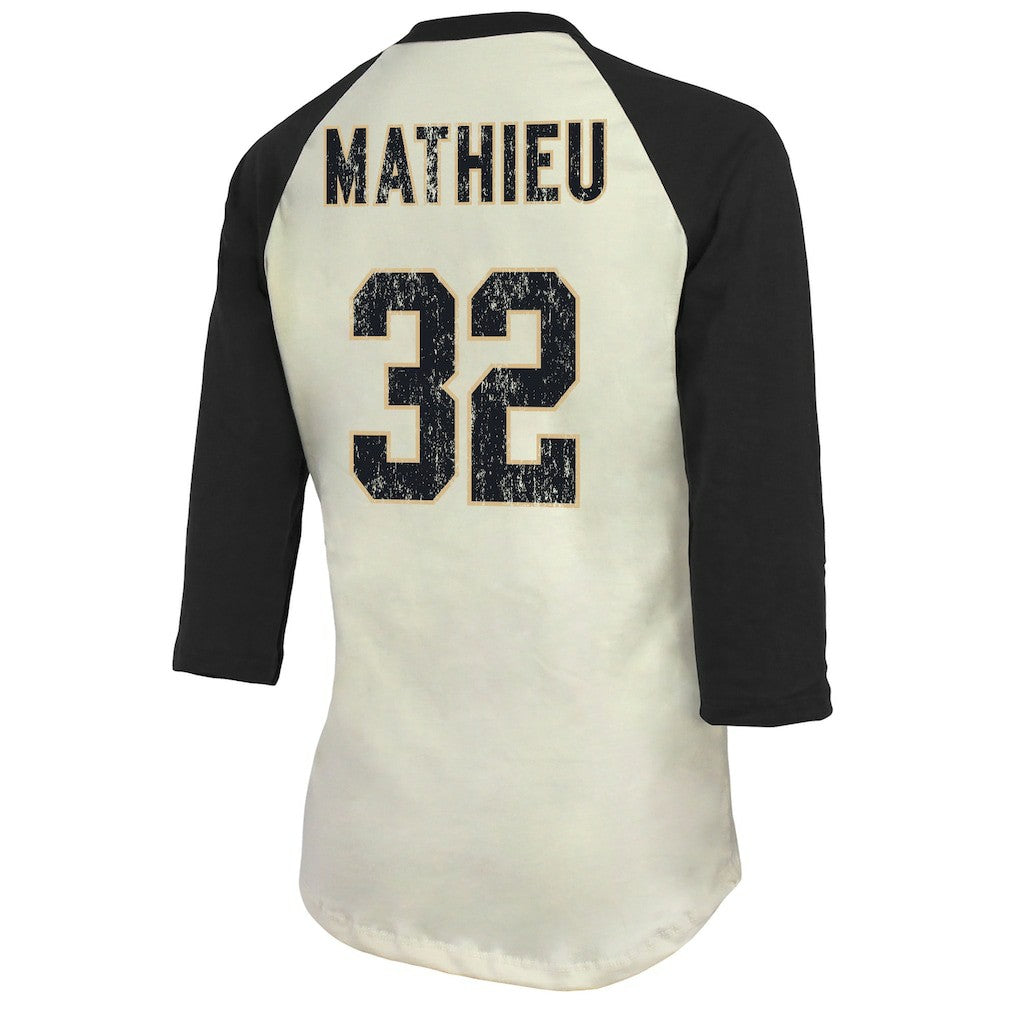 Tyrann Mathieu New Orleans Saints Majestic Threads Women's Player Name & Number Tri-Blend Three-Quarter Sleeve T-Shirt Cream | NFL