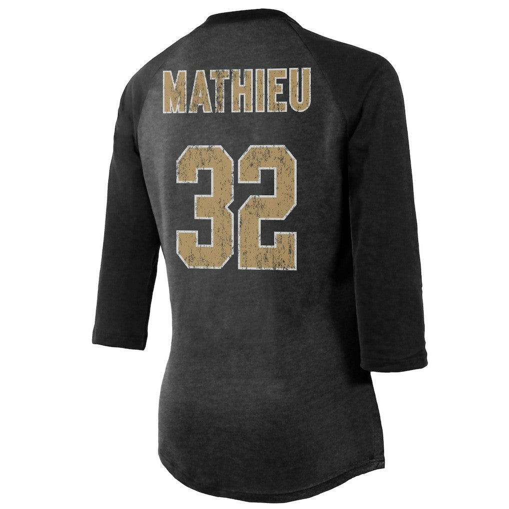 Tyrann Mathieu New Orleans Saints Majestic Threads Women's Name & Number Raglan 3/4 Sleeve T-Shirt Black | NFL