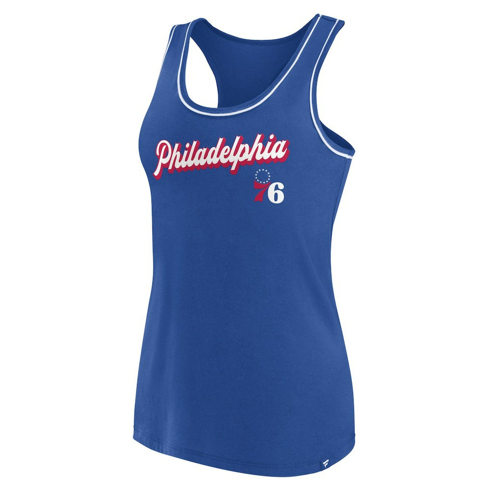 Philadelphia 76ers Women's Wordmark Logo Racerback Tank Top Royal - NBA