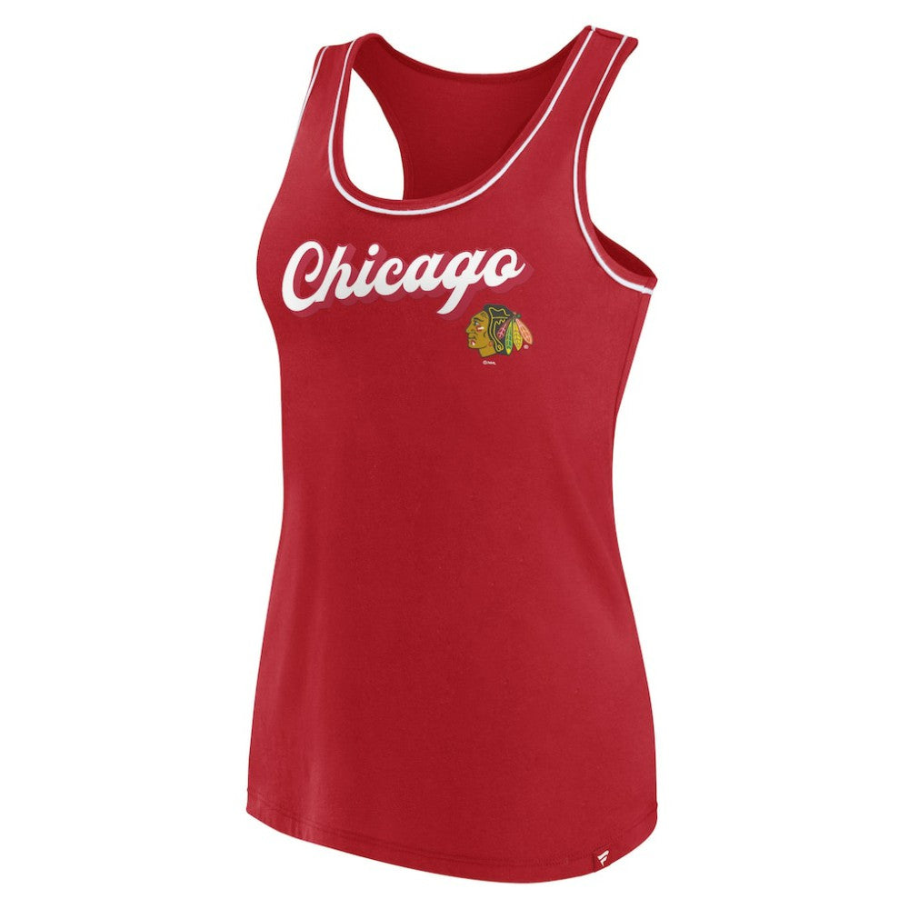 Chicago Blackhawks Fanatics Women's Wordmark Logo Racerback Scoop Neck Tank Top - Red - NHL