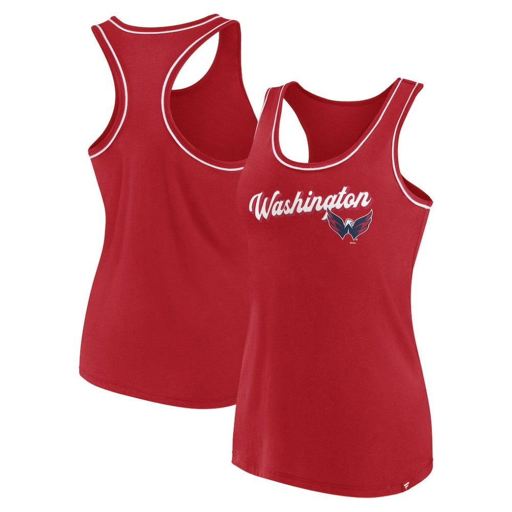 Washington Capitals Fanatics Women's Wordmark Logo Racerback Scoop Neck Tank Top - Red - NHL