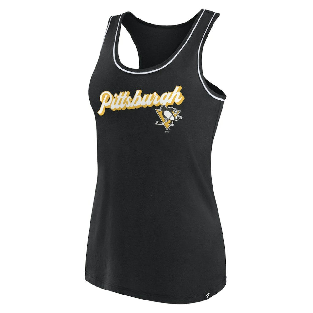 Pittsburgh Penguins Fanatics Women's Wordmark Logo Racerback Scoop Neck Tank Top - Black - NHL