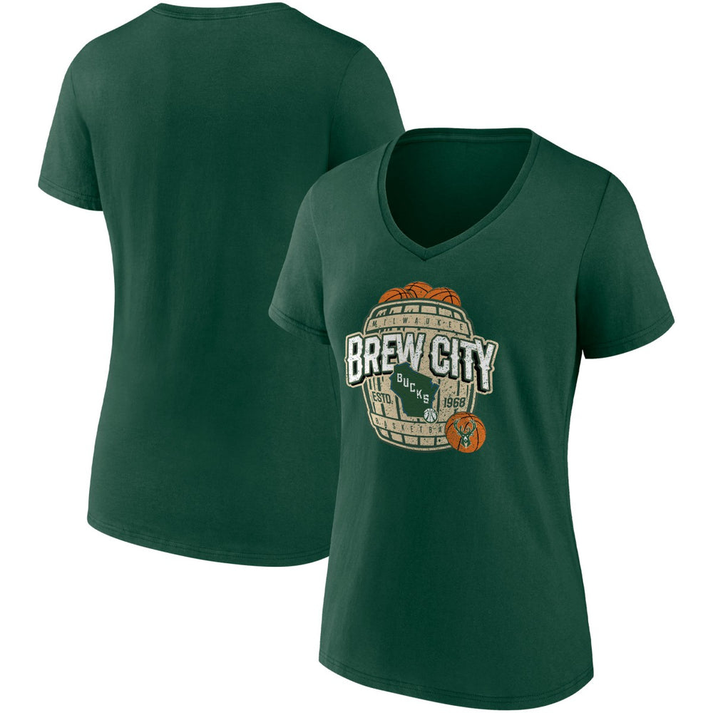 Milwaukee Bucks Women's Hometown Collection Brew City V-Neck T-Shirt Hunter Green - NBA