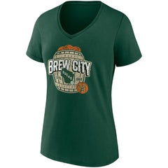 Milwaukee Bucks Women's Hometown Collection Brew City V-Neck T-Shirt Hunter Green - NBA