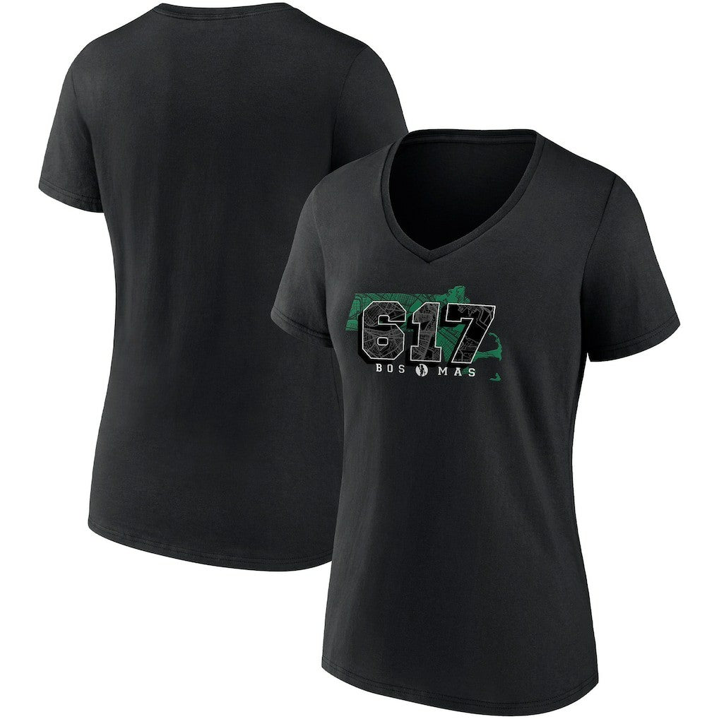 Boston Celtics Women's Hometown Collection 617 V-Neck T-Shirt Black - NBA