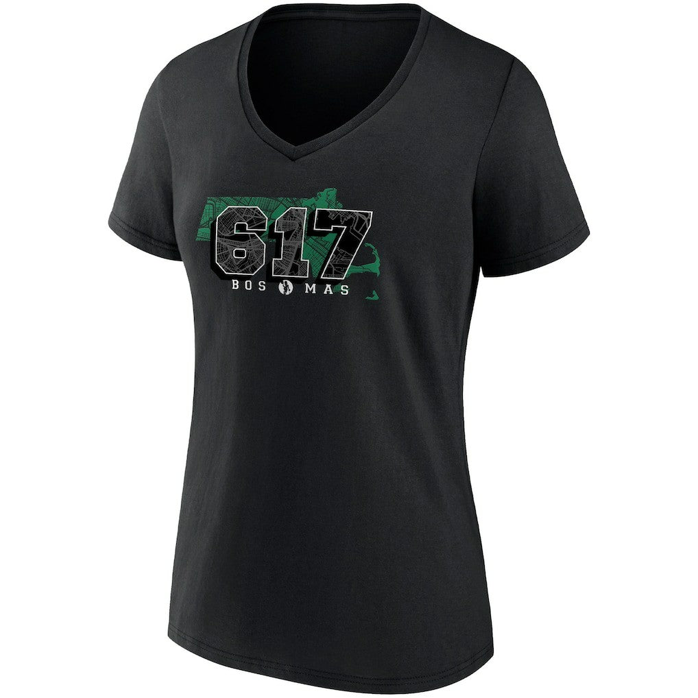 Boston Celtics Women's Hometown Collection 617 V-Neck T-Shirt Black - NBA