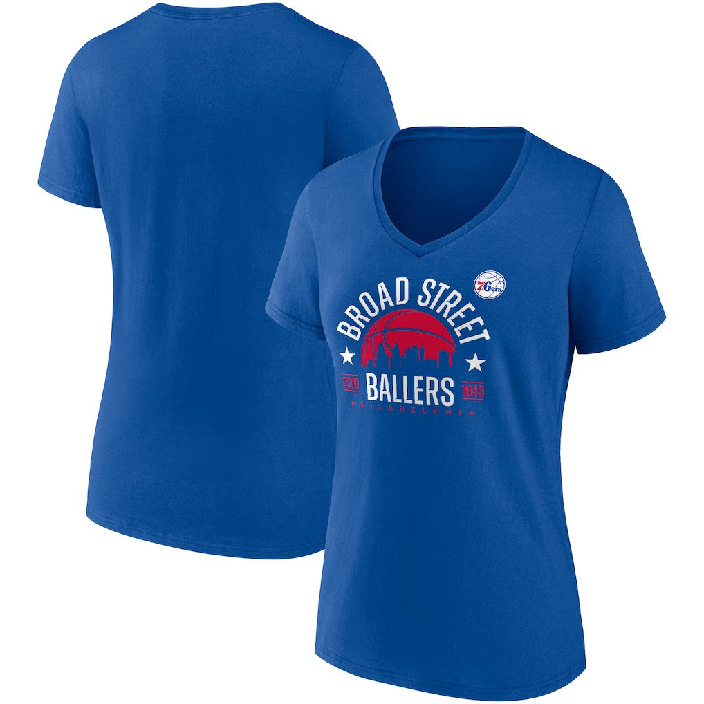 Philadelphia 76ers Women's Hometown Collection Broad Street Ballers V-Neck T-Shirt Royal - NBA