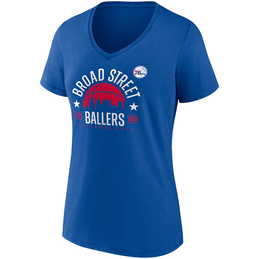 Philadelphia 76ers Women's Hometown Collection Broad Street Ballers V-Neck T-Shirt Royal - NBA