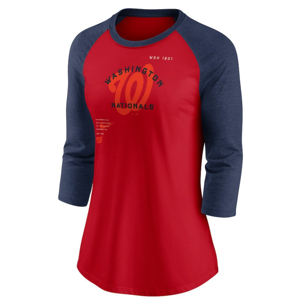 Washington Nationals Nike Women's Next Up Tri-Blend Raglan 3/4-Sleeve T-Shirt - MLB