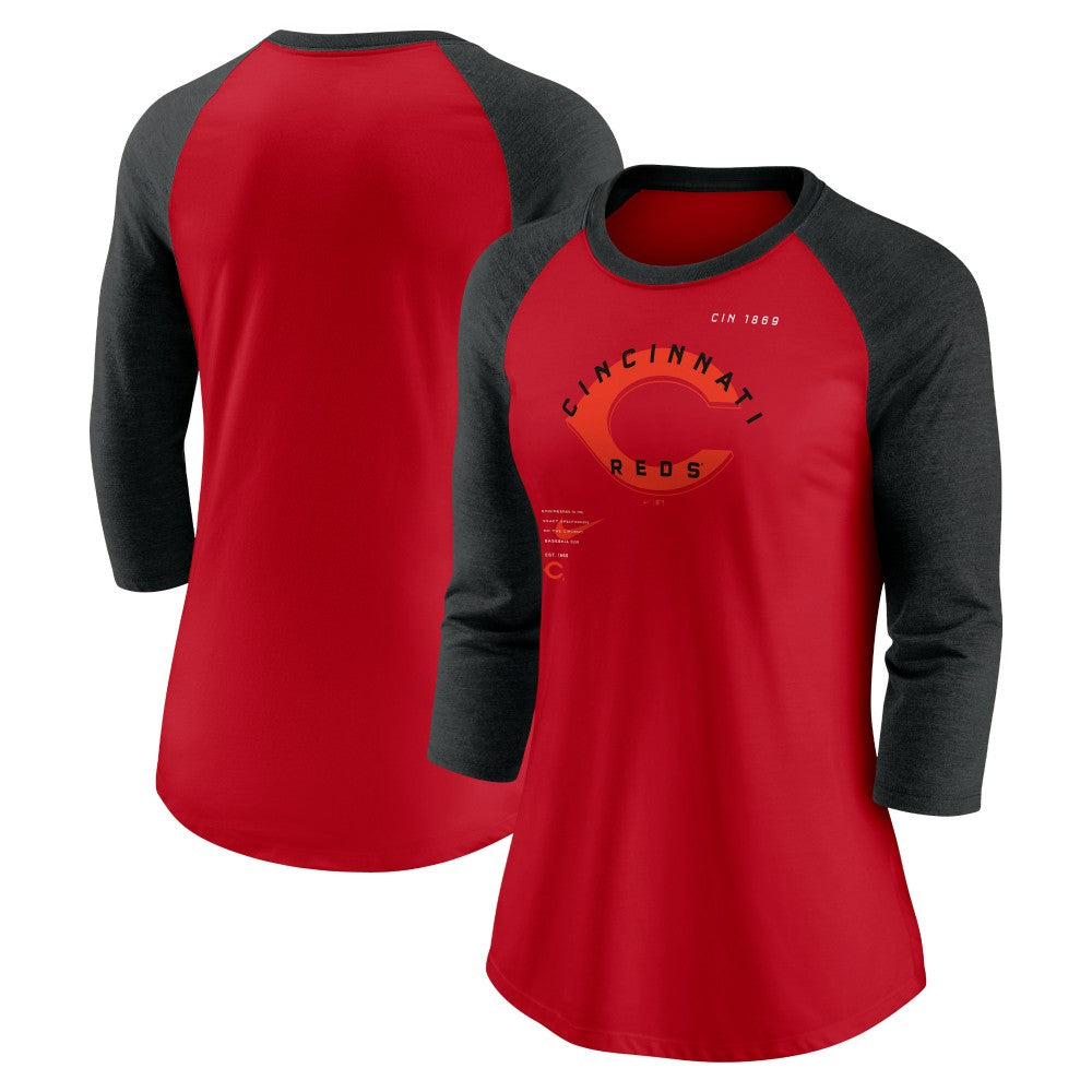Cincinnati Reds Nike Women's Next Up Tri-Blend Raglan 3/4-Sleeve T-Shirt - MLB
