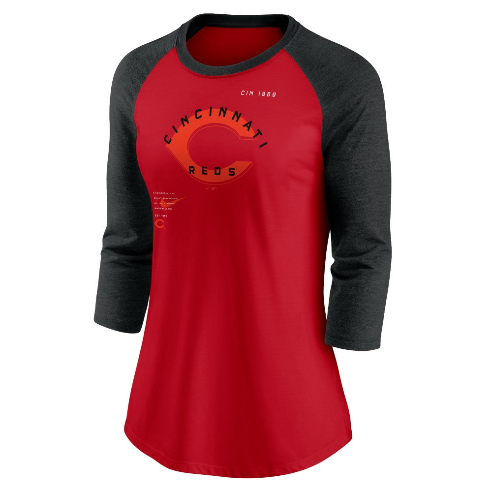 Cincinnati Reds Nike Women's Next Up Tri-Blend Raglan 3/4-Sleeve T-Shirt - MLB