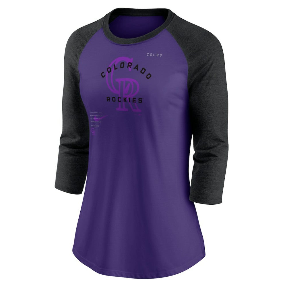 Colorado Rockies Nike Women's Next Up Tri-Blend Raglan 3/4-Sleeve T-Shirt - MLB