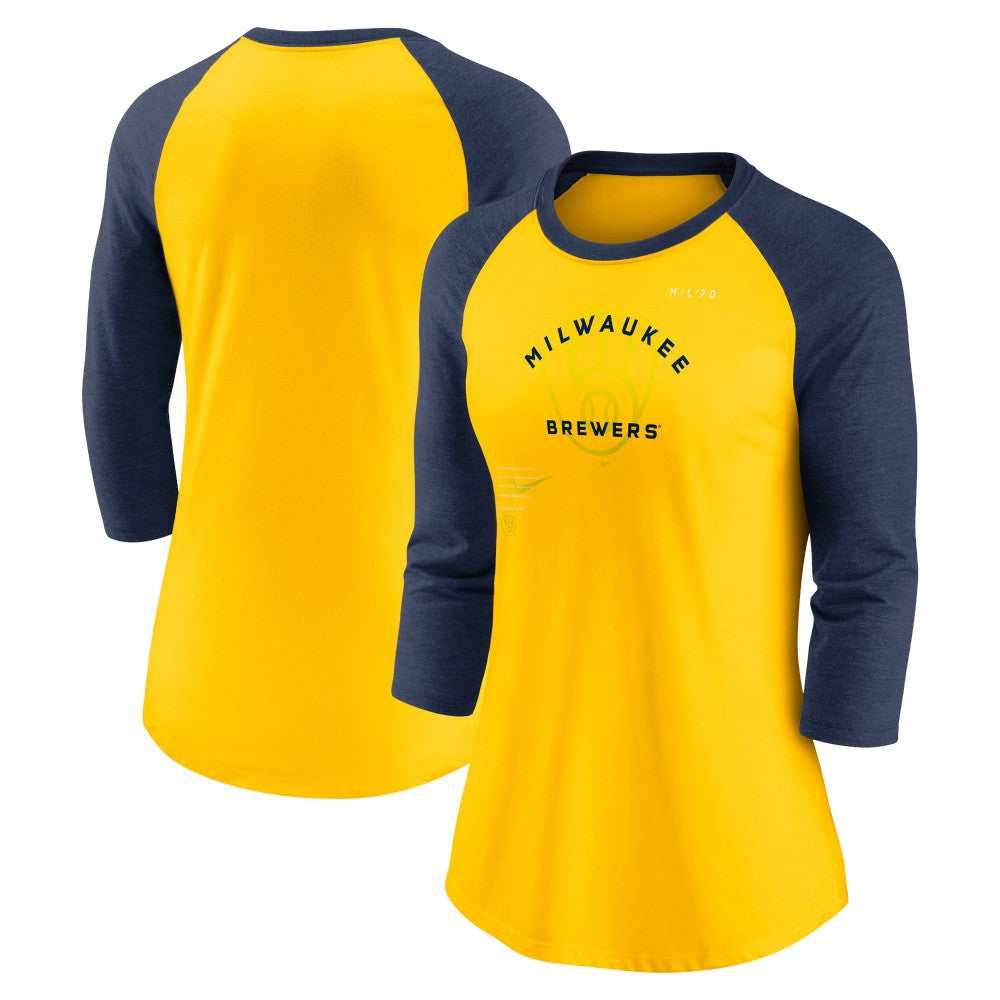 Milwaukee Brewers Nike Women's Next Up Tri-Blend Raglan 3/4-Sleeve T-Shirt - MLB