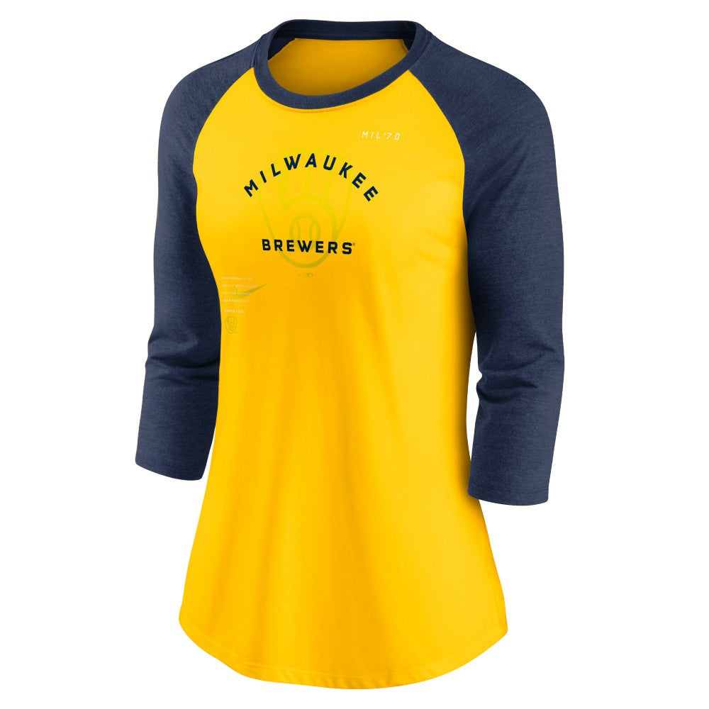 Milwaukee Brewers Nike Women's Next Up Tri-Blend Raglan 3/4-Sleeve T-Shirt - MLB