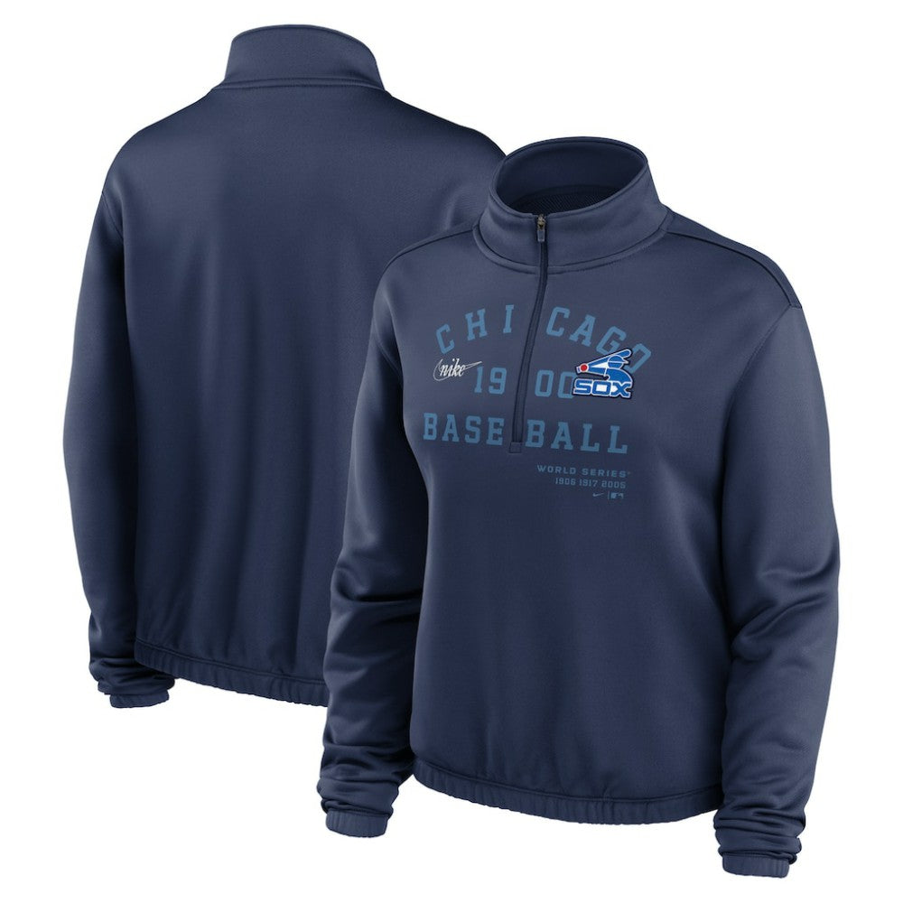 Chicago White Sox Nike Women's Rewind Splice Half-Zip Semi-Cropped Bubble Hem Sweatshirt - MLB