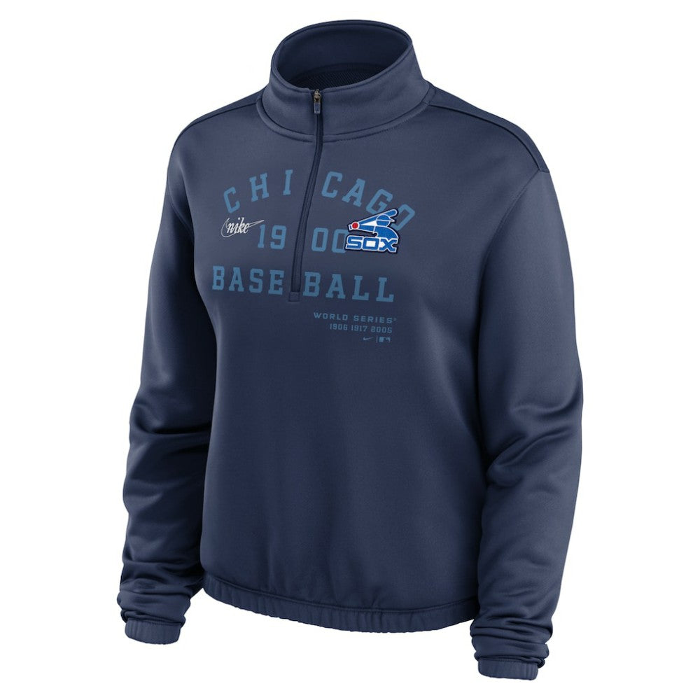 Chicago White Sox Nike Women's Rewind Splice Half-Zip Semi-Cropped Bubble Hem Sweatshirt - MLB