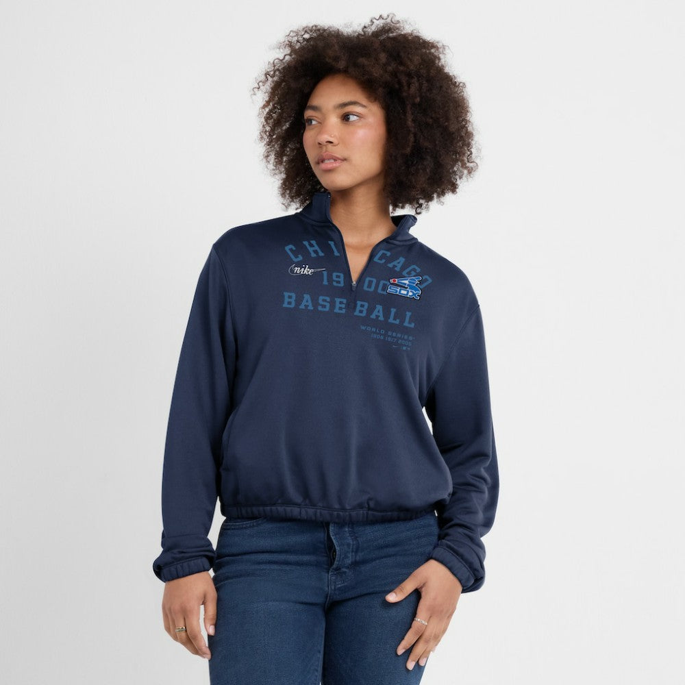 Chicago White Sox Nike Women's Rewind Splice Half-Zip Semi-Cropped Bubble Hem Sweatshirt - MLB