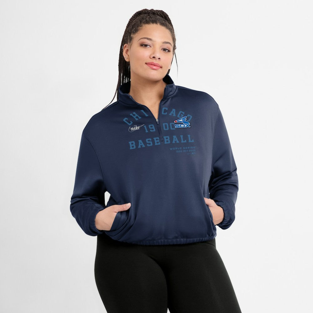 Chicago White Sox Nike Women's Rewind Splice Half-Zip Semi-Cropped Bubble Hem Sweatshirt - MLB